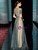 Zipper-up back of a short sleeve gray evening dress with sequins