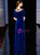 Blue Sheath Velvet Short Sleeve Sequins Appliques Mother of the Bride Dresses