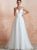 A-Line White Tulle Lace V-neck Backless Long Wedding Dress