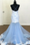 Blue Mermaid Tulle Lace Appliques Deep V-neck Prom Dress
