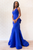 Blue Mermaid Satin Deep V-neck Backless Prom Dress