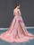 Pink Ball Gown V-neck Tulle Appliques Beading Prom Dress