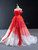 Red And White Tulle Off the Shoulder Pleats Beading Prom Dress