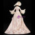 Pink And Champagne Satin Lace Flower Drama Show Vintage Gown Dress