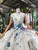 Ball Gown Tulle Sequins High Neck Backless Beading Wedding Dress With Train