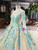 Dark Champagne Tulle Sequins Long Sleeve Green Appliques Wedding Dress