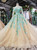 Dark Champagne Tulle Sequins Long Sleeve Green Appliques Wedding Dress