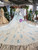 Blue Ball Gown Tulle Lace Appliques Long Sleeve Wedding Dress With Long Train