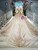 Champagne Ball Gown Tulle Seuqins High Neck Long Sleeve Wedding Dress