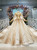 Champagne Ball Gown Tulle Seuqins High Neck Long Sleeve Wedding Dress