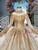 Champagne Ball Gown Tulle Seuqins High Neck Long Sleeve Wedding Dress