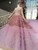 Glamorous Pink Ball Gown Tulle Long Sleeve Beading Wedding Dress With Train