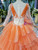 Orange Tulle See Through V-neck Long Sleeve Appliques Wedding Dress