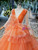 Orange Tulle See Through V-neck Long Sleeve Appliques Wedding Dress