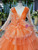 Orange Tulle See Through V-neck Long Sleeve Appliques Wedding Dress