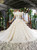 Fairy Tale Champagne Ball Gown Tulle Hand Made Flower High Neck Wedding Dress