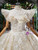 Fairy Tale Champagne Ball Gown Tulle Hand Made Flower High Neck Wedding Dress