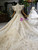 Fairy Tale Champagne Ball Gown Tulle Hand Made Flower High Neck Wedding Dress