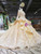 Dark Champagne Ball Gown Tulle Long Sleeve Appliques Wedding Dress With Long Train