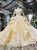 Dark Champagne Ball Gown Tulle Long Sleeve Appliques Wedding Dress With Long Train