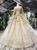 Champagne Gold Sequins Long Sleeve Appliques Floor Length Wedding Dress