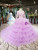 Purple Ball Gown Tulle Beading Long Sleeve Wedding Dress