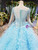 Sky Blue Ball Gown Tulle Long Sleeve Beading Wedding Dress