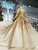 Champagne Tulle Gold Sequins Off the Shoulder Beading Wedding Dress