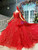Wonderful Red Tulle Appliques Backless Beading Wedding Dress With Train
