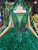 Green Ball Gown Tulle Square Lace Appliques Wedding Dress With Beading 