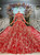 Red Ball Gown Tulle Sequins Embroidery Long Sleeve Wedding Dress With Beading 