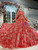Red Ball Gown Tulle Sequins Embroidery Long Sleeve Wedding Dress With Beading 