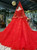 Queenly Red Ball Gown Tulle Long Sleeve Beading Wedding Dress  Queenly Red Ball Gown Tulle Long Sleeve Beading Wedding Dress