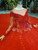 Queenly Red Ball Gown Tulle Long Sleeve Beading Wedding Dress 