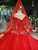 Queenly Red Ball Gown Tulle Long Sleeve Beading Wedding Dress 