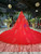 Queenly Red Ball Gown Tulle Long Sleeve Beading Wedding Dress  Queenly Red Ball Gown Tulle Long Sleeve Beading Wedding Dress