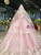 Princess Pink Ball Gown Tulle Long Sleeve Appliques Pleats Wedding Dress
