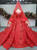 Flattering Red Ball Gown Sequins Appliques Long Sleeve Beading Wedding Dresss 