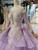 Glittering Purple Ball Gown Tulle Long Sleeve Appliques Beading Wedding Dress