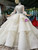 Champagne Ball Gown Sequins High Neck Long Sleeve Backless Wedding Dress