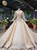 Attractive Champagne Ball Gown Tulle Sequins High Neck Long Sleeve Wedding Dress