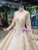 Attractive Champagne Ball Gown Tulle Sequins High Neck Long Sleeve Wedding Dress