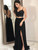 A-Line Black Two Piece Chiffon Lace Spaghetti Straps Prom Dress