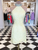 Light Blue Sheath Appliques High Neck Backless Homecoming Dress