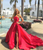 Red Ball Gown Strapless Long Formal Prom Dress With Side Split 