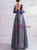 In Stock:Ship in 48 Hours Blue Square Long Sleeve Appliques Prom Dress