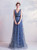 In Stock:Ship in 48 Hours Blue V-neck Tulle Star Sequins Prom Dress