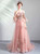 In Stock:Ship in 48 Hours Pink Tulle Embrodiery Flower Short Sleeve Prom Dress
