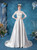 In Stock:Ship in 48 Hours White Satin Appliques 3/4 Sleeve Wedding Dress