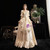 Champagne Satin Short Sleeve Drama Show Vintage Gown Dress